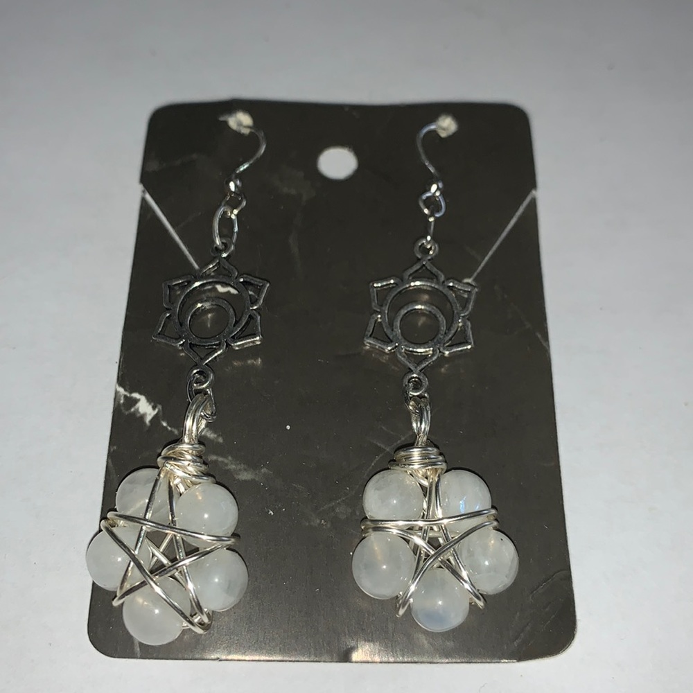 Handmade moonstone/ silver dangle earrings with charm.